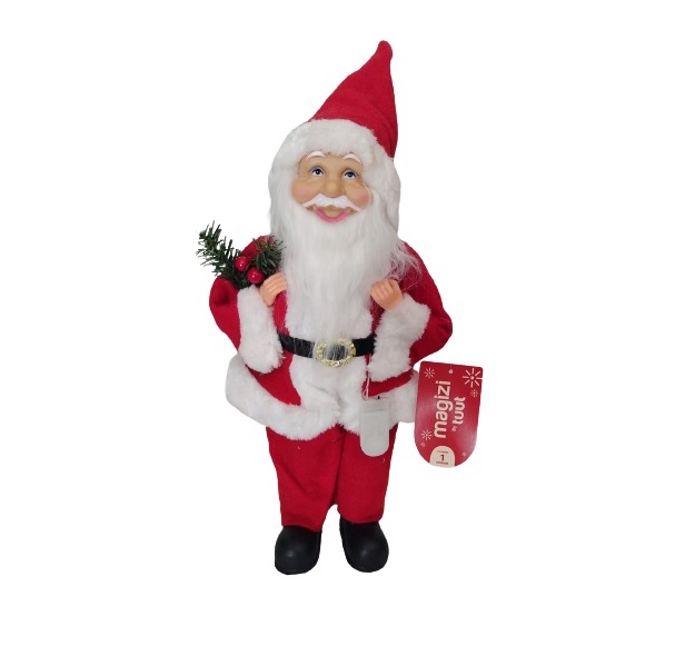 Enfeite Natal Boneco Papai Noel Barba Iluminada Cm Vinho Magizi