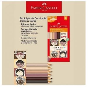 Lápis De Cor Faber Castell 6 Cores Jumbo Tons Pele Caras E Cores