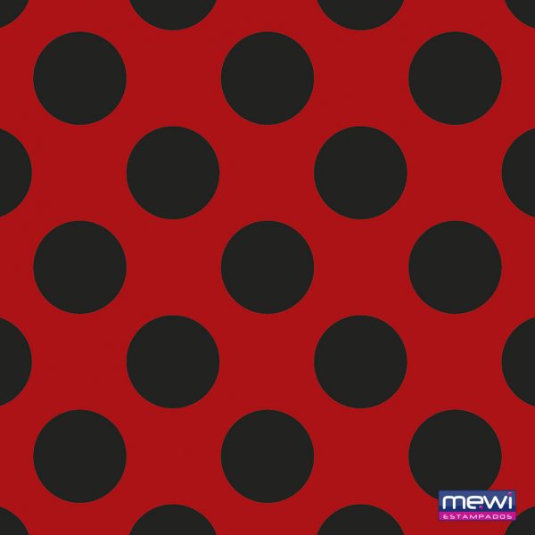 Tecido Estampado TNT Mewi Poa Preto Grande Fundo Vermelho C 50 Metros