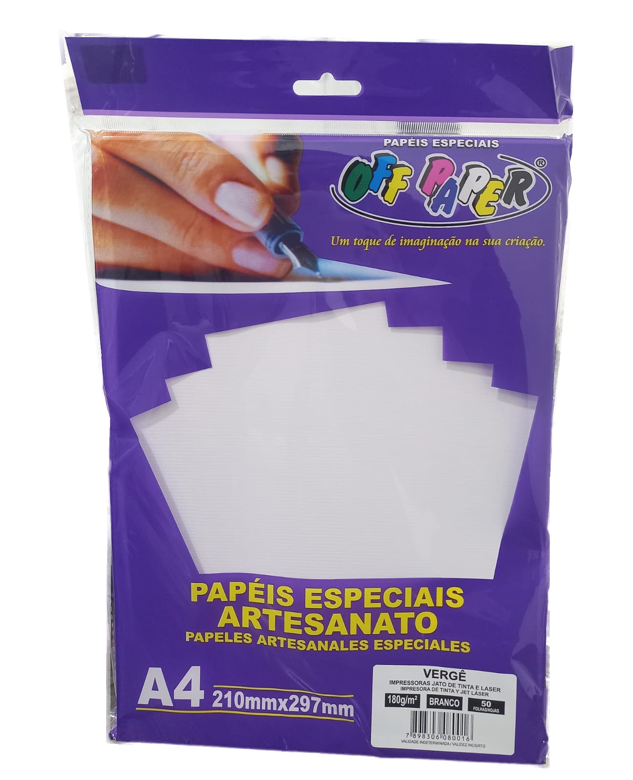 Papel Off Paper Verge Branco 180grs A4 Pacote com 50 Folhas 00001