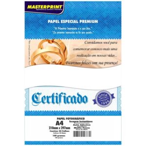 Papel Foto Masterprint Inkjet A4 108grs Matte Adesivo Folha Avulsa