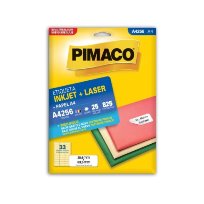 Etiqueta Pimaco A4 Laser 256 N33 25 Folhas 25,4x63,5mm 874831