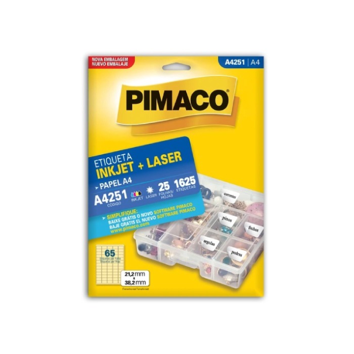 Etiqueta Pimaco A4 Laser 251 N65 25 Folhas 21,2x38,2mm