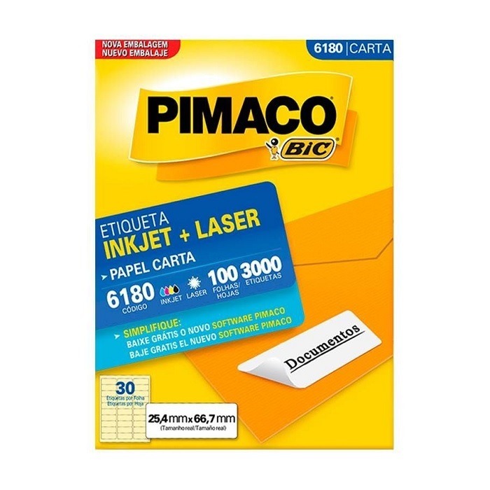 Etiqueta Pimaco Carta Laser 6180 N30 100 Folhas 25,4x66,7mm
