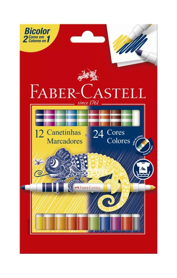 Caneta Hidrografica Faber Castell 12/24 Cores Bicolor