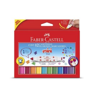 Caneta Hidrografica Faber Castell 12 Cores Duo Mini Com Carimbo Duo