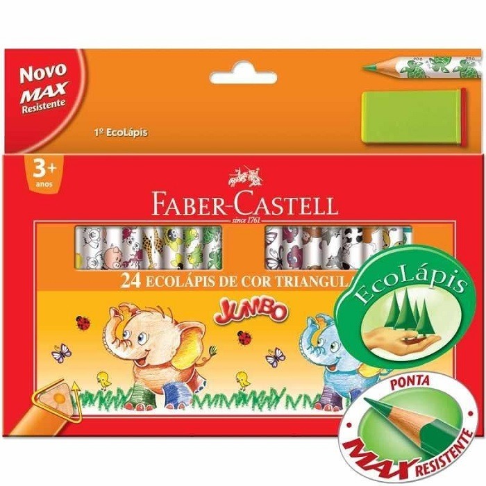Lápis De Cor Faber Castell 24 Cores Jumbo + Apontador 123024AP