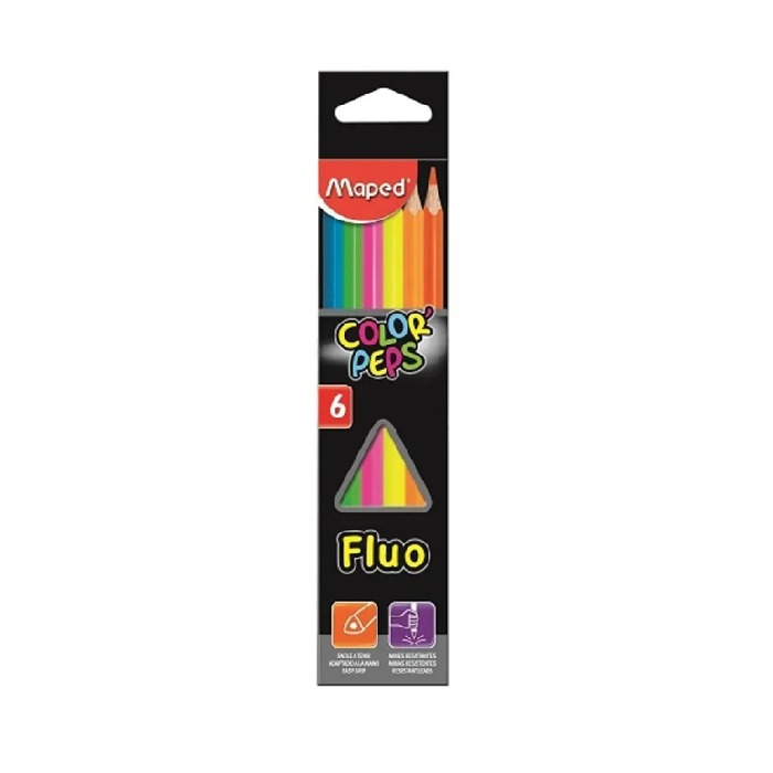 Lápis De Cor Maped 06 Cores Fluo Color Peps 832003