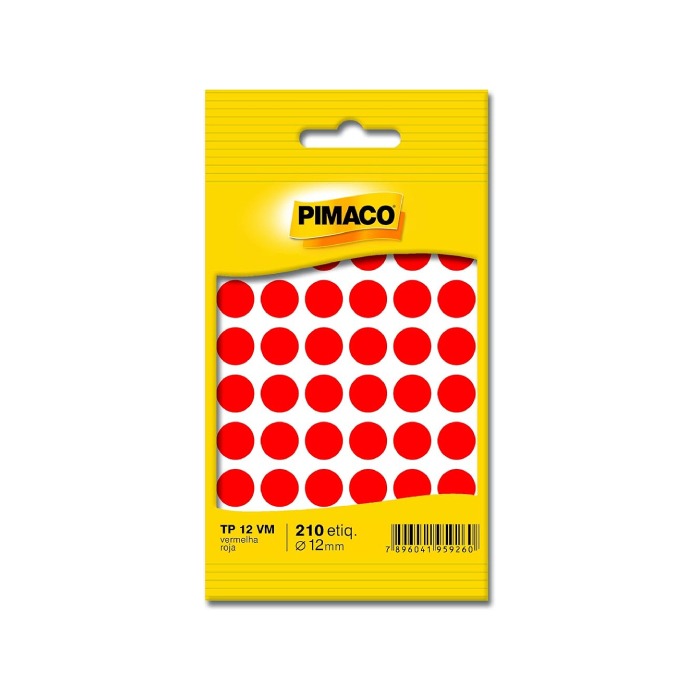 Etiqueta Adesiva Redonda 12mm Vermelho 210 Unidades Pimaco TP12VM