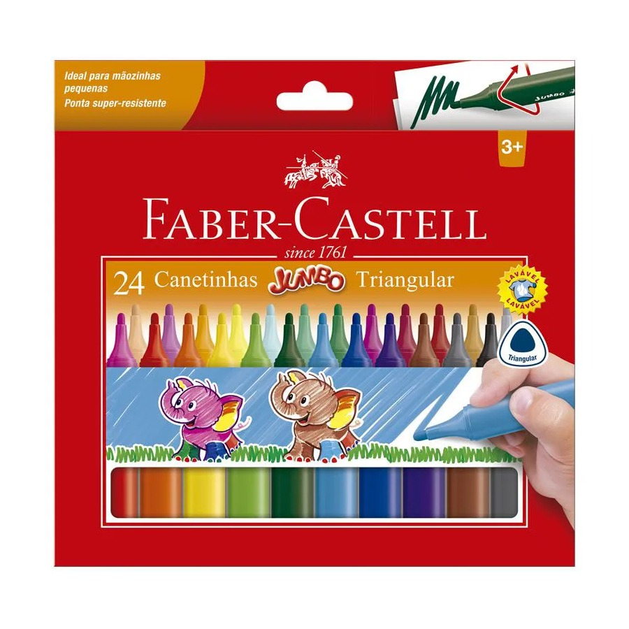 Caneta Hidrografica Faber Castell 24 Cores Jumbo Ponta Grossa