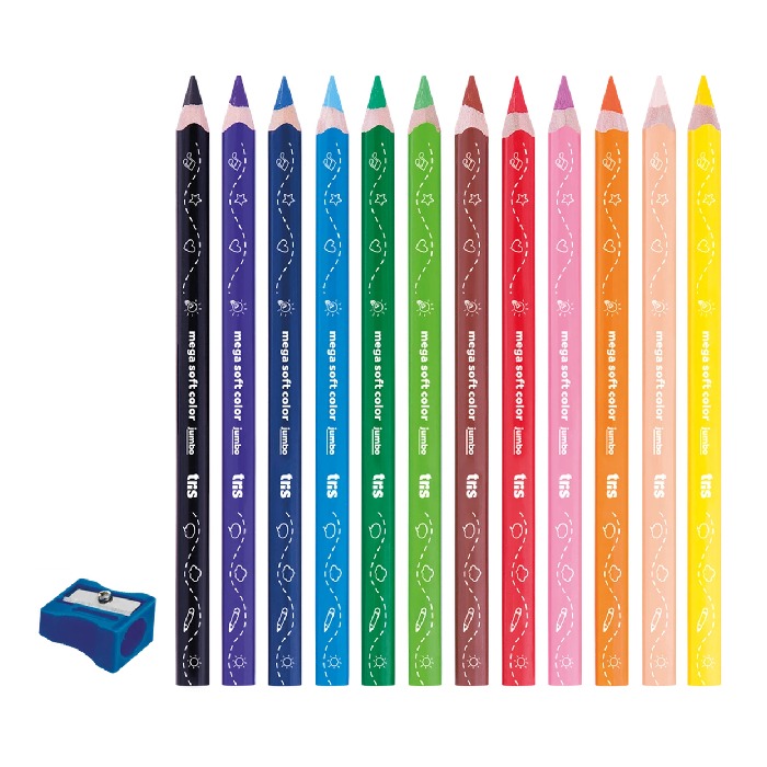 Lápis De Cor Tris 12 Cores Mega Soft Jumbo + Apontador - Imagem 2
