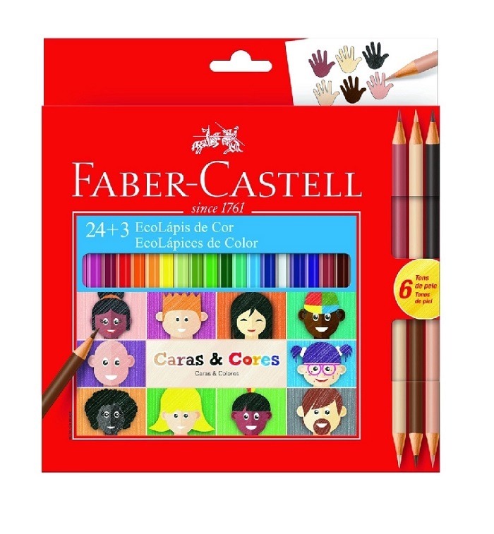 Lápis De Cor Faber Castell 24 Cores + 3 Eco Lápis Caras E Cores 120124CC