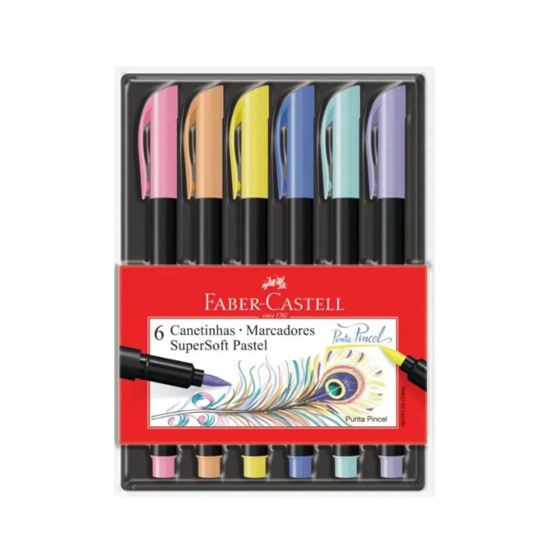 Caneta Hidrografica Faber Castell Brush Supersoft Pastel Ponta Pincel 06 Cores