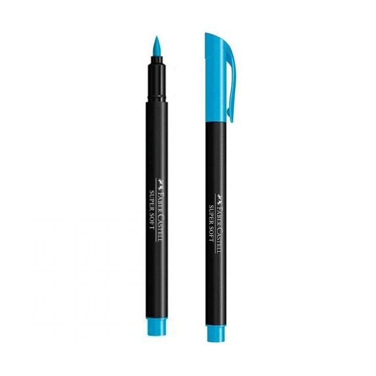 Caneta Hidrografica Faber Castell Brush Supersoft Ponta Pincel Azul