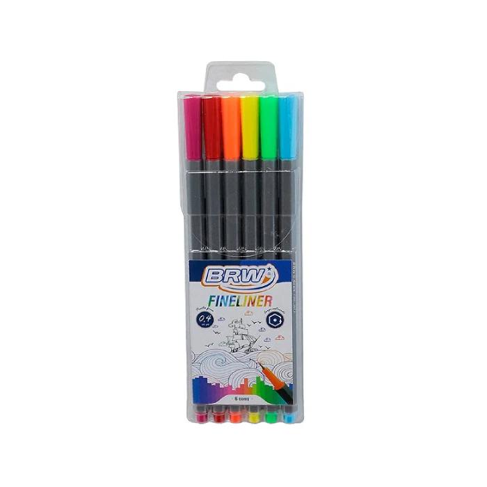 Caneta Marcador Fineliner 0.4mm 06 Cores BRW FI0002