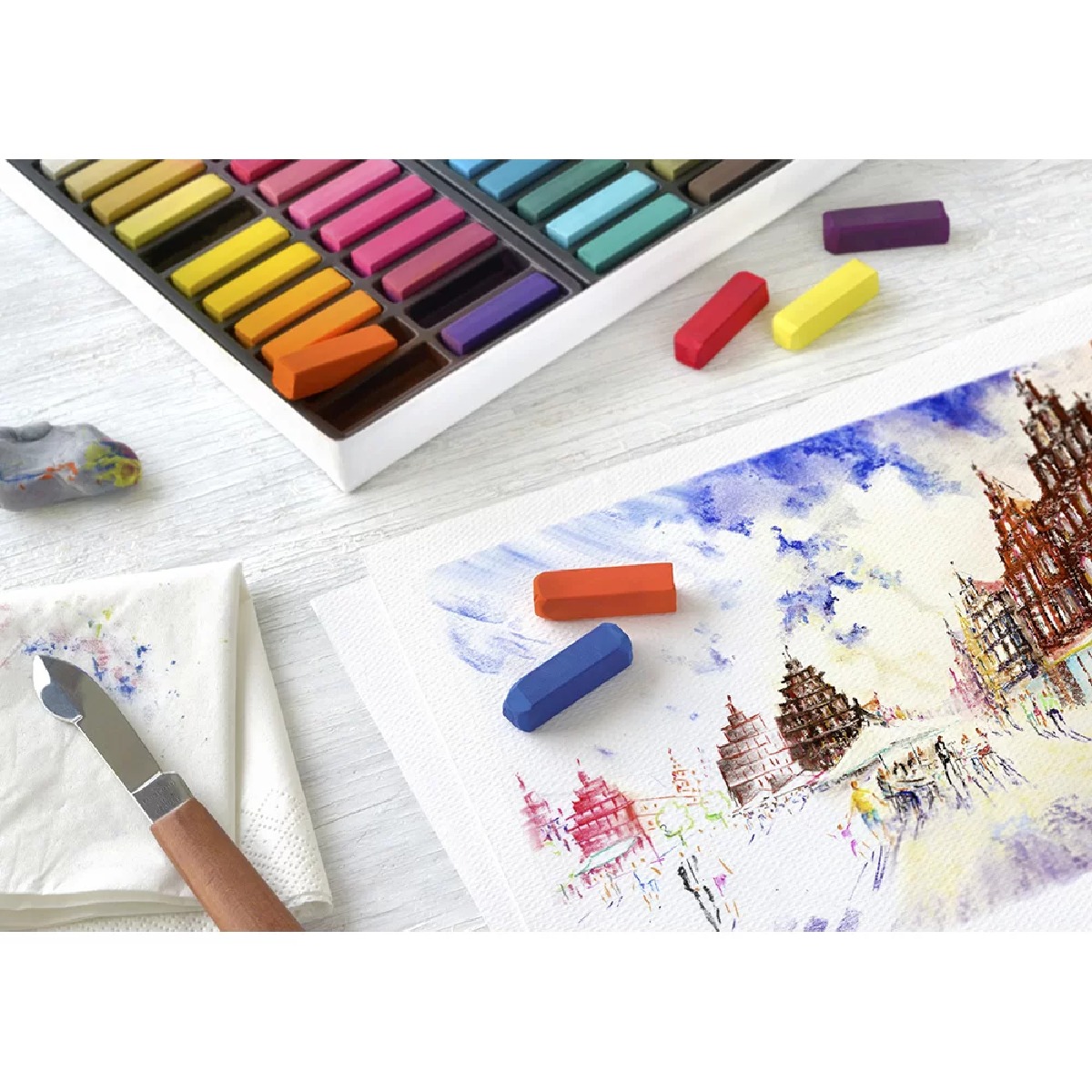 Giz De Cera Pastel Faber Castell Gold Seco Macio Curto Quadrado 48 Cores 128248 - Imagem 3