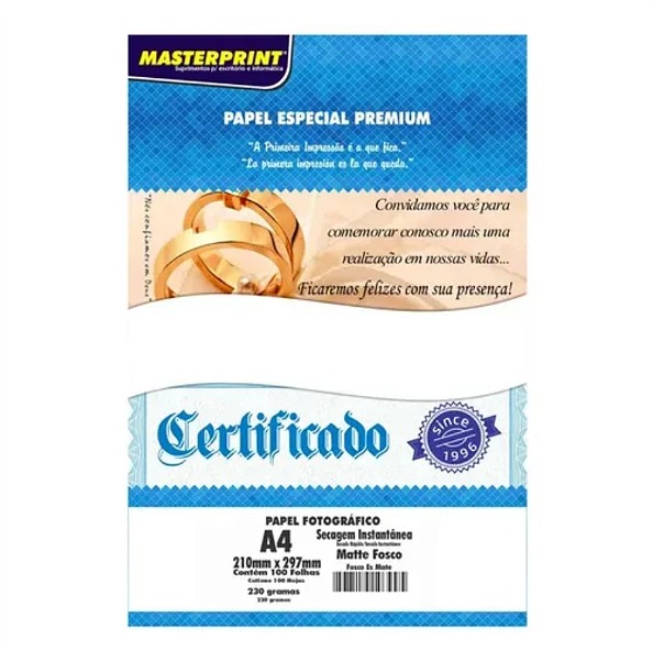 Papel Foto Jato Tinta Glossy A4 108Grs 100 Folhas Masterprint 302010034