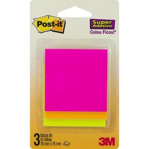 Bloco Adesivo 3m Post It 76x76mm 45 Folhas 3 Cores Cascata