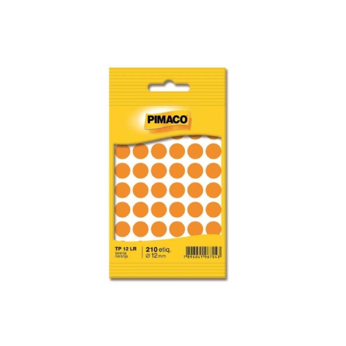 Etiqueta Adesiva Redonda 12mm Laranja 210 Unidades Pimaco TP12LR