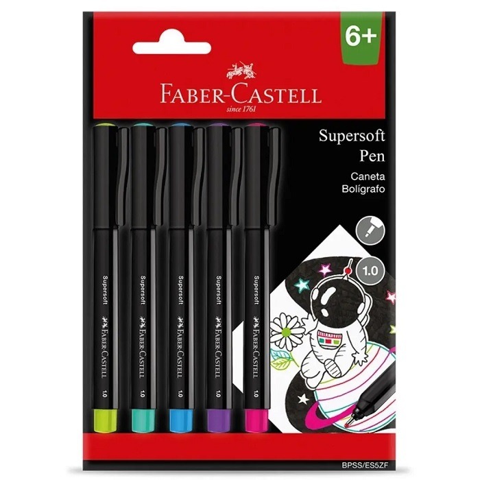 Caneta Media Pen Super Soft 1.0 05 Cores Faber Castell BPSSES5ZF