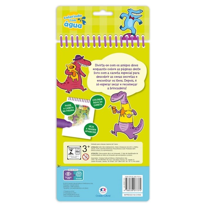 Livro Infantil Colorindo Com Água Dinos Incríveis Ciranda Cultural - Imagem 2