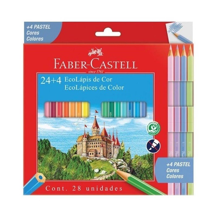 Lápis De Cor Faber Castell 24 Cores + 4 Eco Lápis Cores Pastel 120124+4P