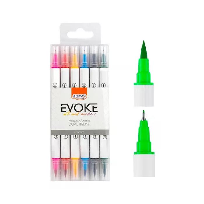 Caneta Evoke Marcador Artístico Brush Pen Dual 06 Cores Neon BP1005 - Imagem 2