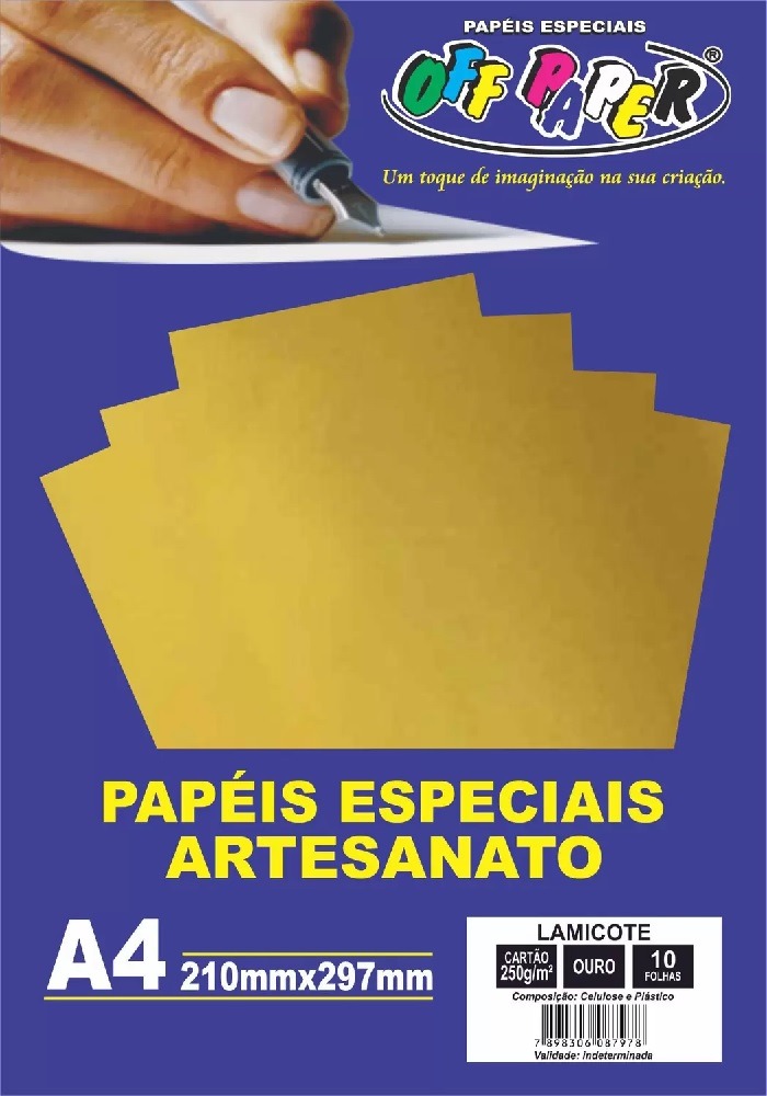 Papel Off Paper Lamicote A4 Ouro 250grs Pacote com 10 Folhas 10518