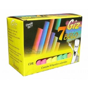 Giz Escolar 7 Belo Colorido Plastificado Caixa Com 50 Unidades