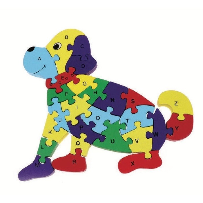 Quebra Cabeça Infantil 3D Madeira MDF Alfabeto 26 Peças Dog