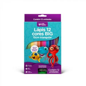 Lapis De Cor Triangular Big 12 Cores 15cm + Apontador Onda 1113017