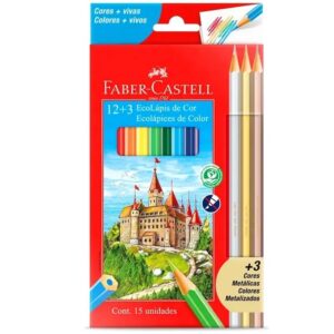 Lápis De Cor Faber Castell 12 Cores + 3 Eco Lápis Metálicos 120112+3MET