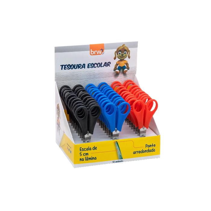Tesoura Escolar Aço Inox Com Régua Cores Sortidas 13cm BRW TE1330 - Imagem 3