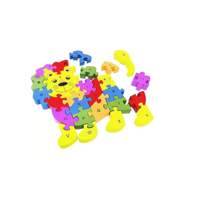 Quebra Cabeça Infantil 3D Madeira MDF Alfabeto 26 Peças Dog Toy Mix