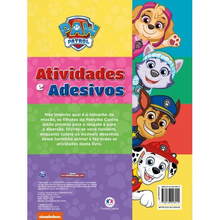 Livro Infantil Patrulha Canina Adesivos E Atividades Ciranda Cultural - Imagem 2