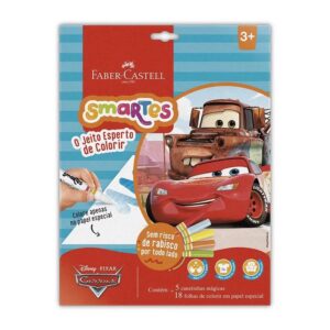 Bloco De Atividades Smartes Kit Carros Para Colorir 18 Folhas + 5 Canetinhas Faber-Castell.