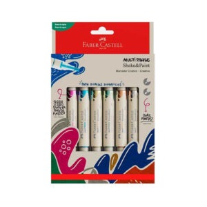 Caneta Faber-Castell Multi Mark Dual Marcador Criativo 2 Pontas Metalico 06 Cores
