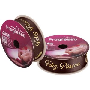 Fita Cetim Progresso 22mm Feliz Pascoa Marrom 012 ECF005H
