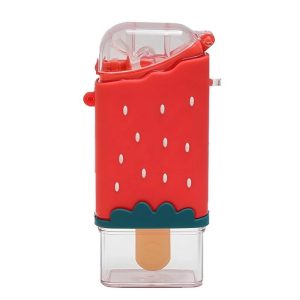 Garrafa Picolé Com Canudo Silicone Sortidos 300ml