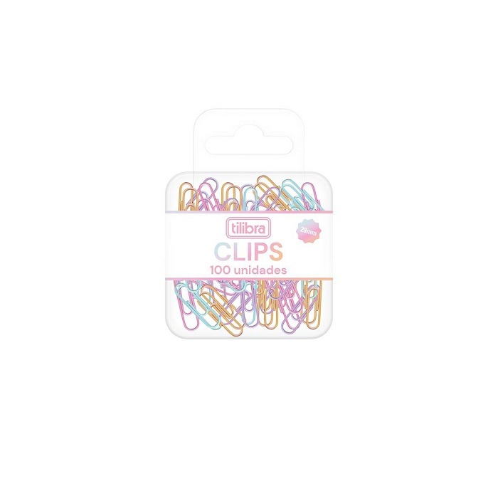 Clips 28mm Tons Pastéis 100 Unidades Tilibra 353884