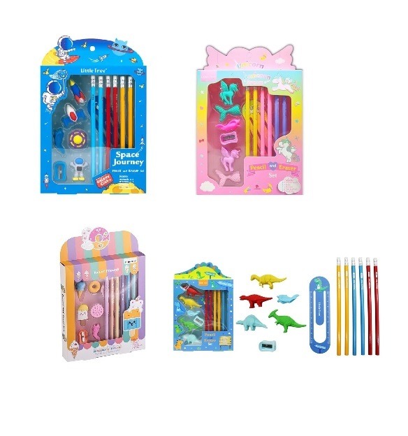 Kit Escolar Little Tree Lápis Borracha Apontador Régua 13 Peças Personagens Sortidos