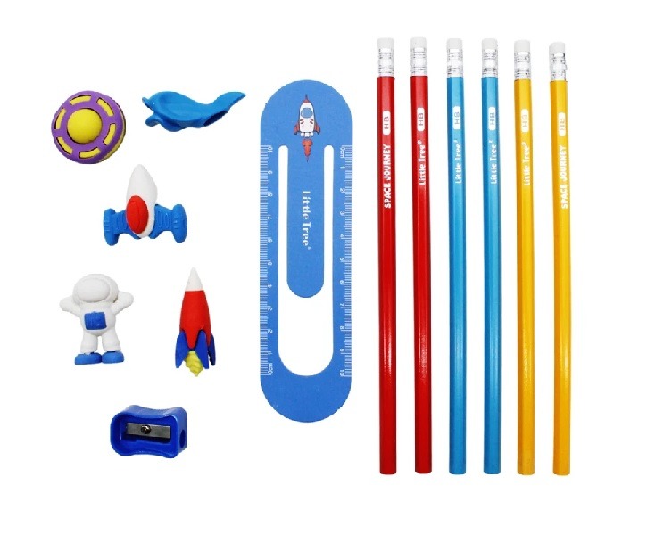 Kit Escolar Little Tree Lápis Borracha Apontador Régua 13 Peças Personagens Sortidos - Imagem 3