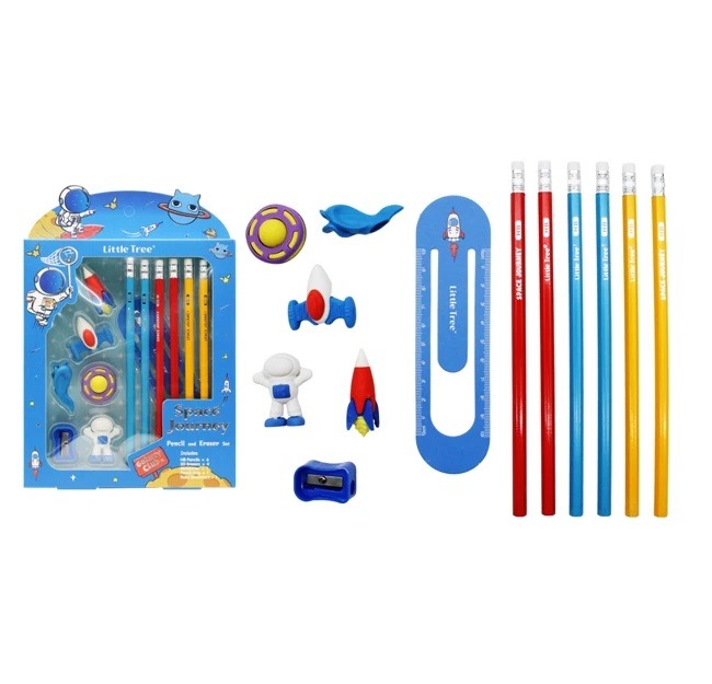 Kit Escolar Little Tree Lápis Borracha Apontador Régua 13 Peças Personagens Sortidos - Imagem 4