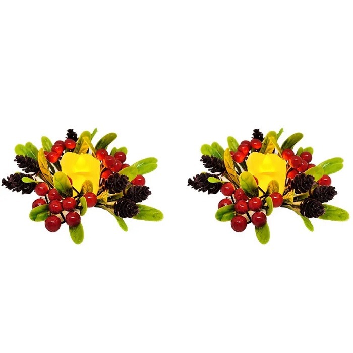 Enfeite Natal Porta Velas Berries Mini Pinhas 10cm Vermelho - Magizi 26112 M622351 - Imagem 2