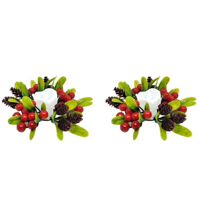 Enfeite Natal Porta Velas Berries Mini Pinhas 10cm Vermelho - Magizi 26112 M622351 - Imagem 3