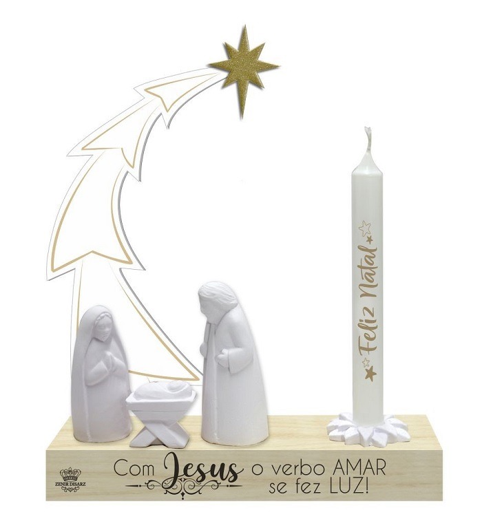 Enfeite Decorativo Presépio Com Vela Com Jesus O Verbo Amar Se Fez Luz 23cmx20cmx6cm Disarz C2247