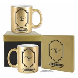 Caneca Cerâmica Dourada Profissões Enfermagem 300ml Disarz C1026