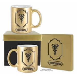 Caneca Cerâmica Dourada Profissões Fisioterapia 300ml Disarz C1027