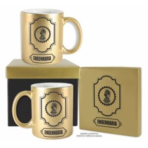 Caneca Cerâmica Dourada Profissões Engenharia 300ml C1029