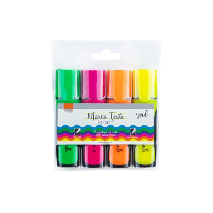 Caneta Marca Texto Duas Linhas 04 Cores Neon BRW CA2028